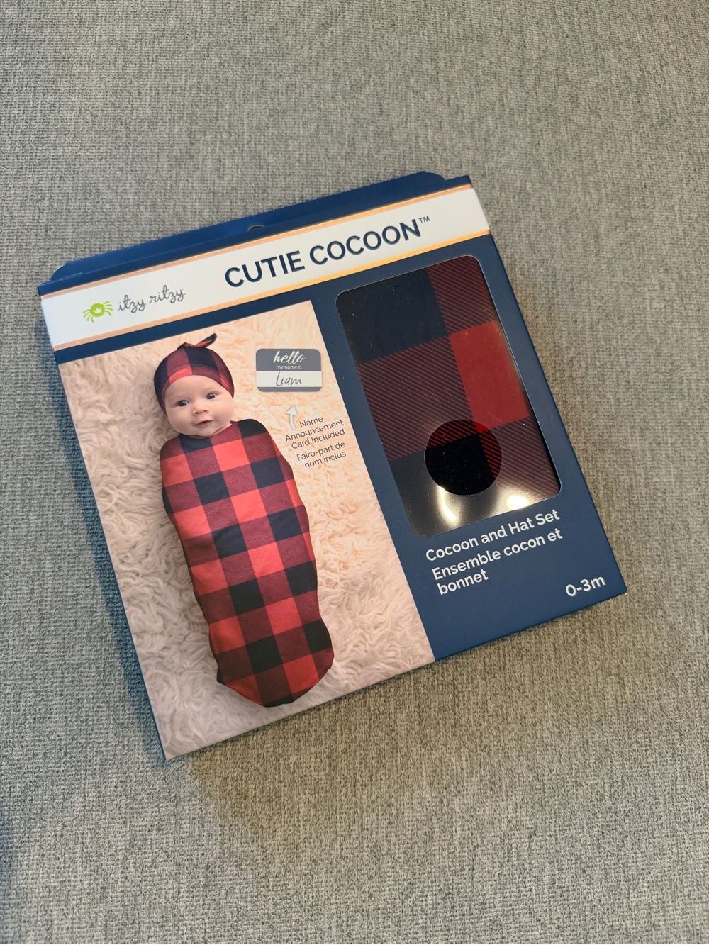 Itzy Ritzy Cutie Cocoon 0-3 Red & Black Buffalo Plaid Baby Cocoon & Hat Set NIB
